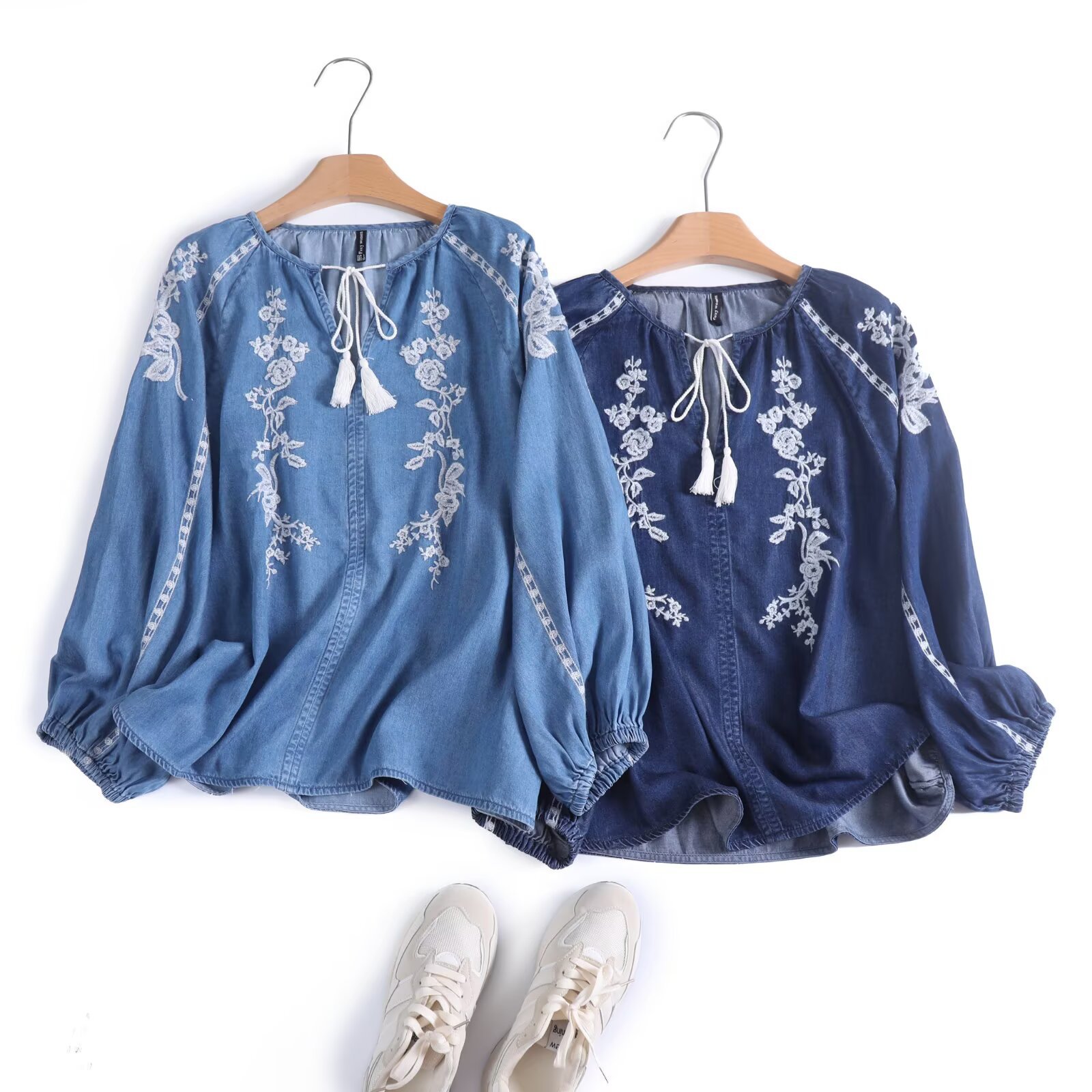 Tassel Fringe Trim - بلوزة نسائية من قماش الدنيم بلوزة