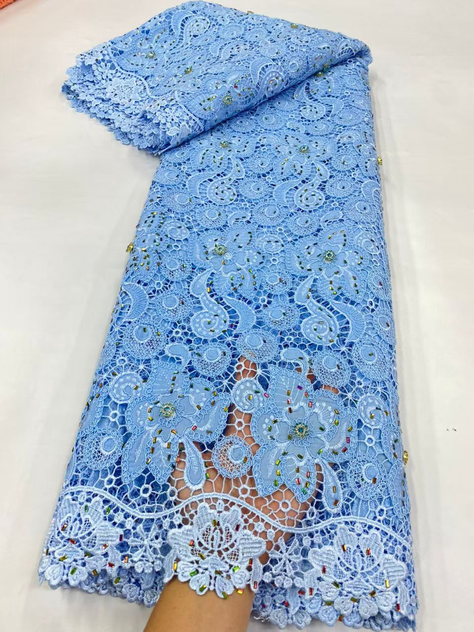 Crystal Mesh Fabric - أحدث الحبل جبر أقمشة الدانتيل الملونة