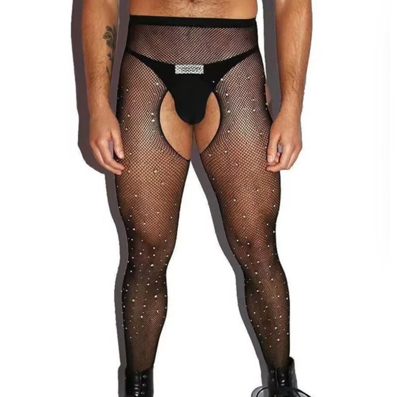 Crystal Mesh Fabric - جوارب رجالية شبكية مفتوحة من الأسفل،
