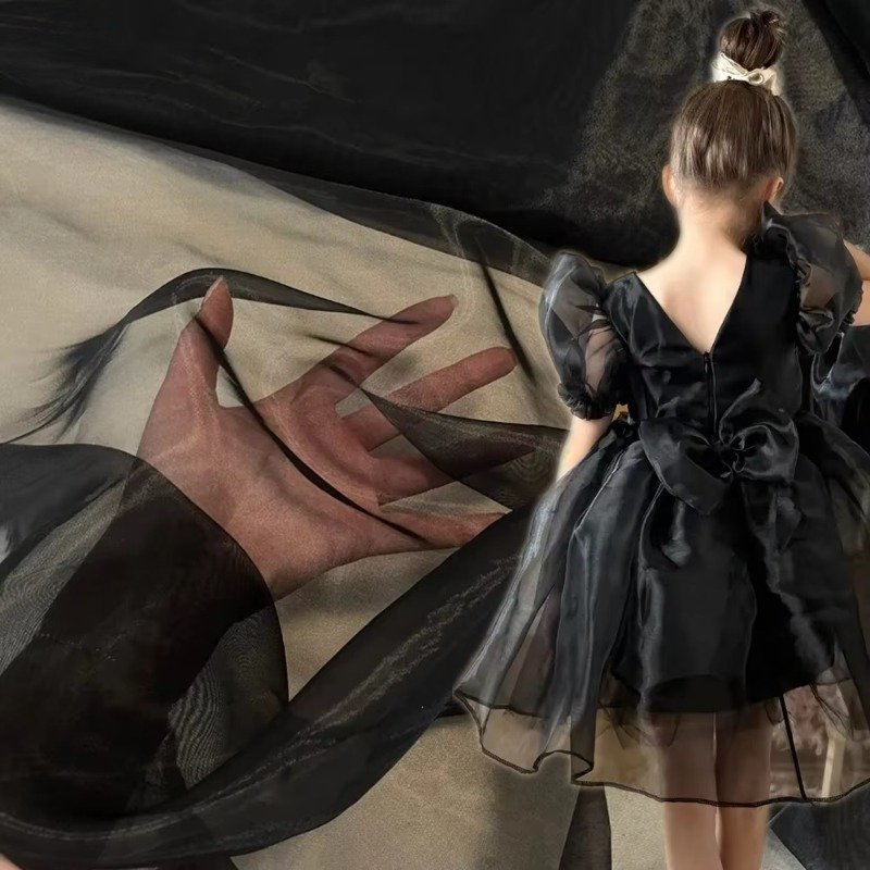 Crystal Mesh Fabric - قماش أورجانزا كريستال أسود ناعم وشفاف