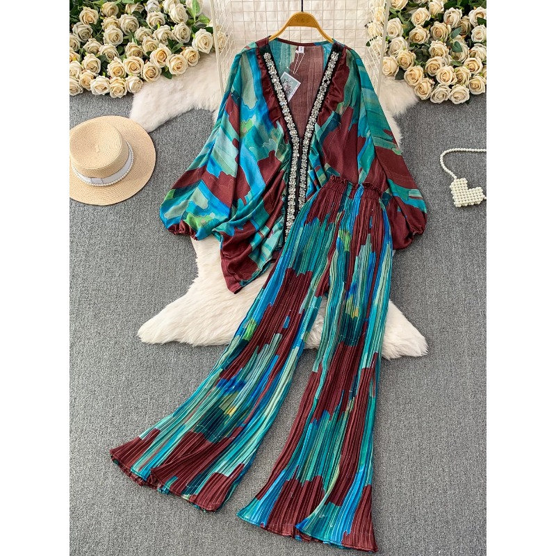 طقم نسائي من قطعتين بطبعة زهور - مراجعة Elastic Lace Trim وسعره