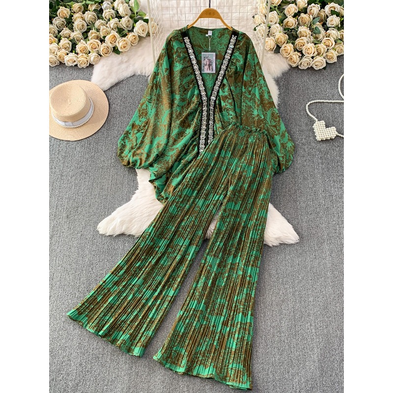 طقم نسائي من قطعتين بطبعة زهور - مراجعة Elastic Lace Trim وسعره