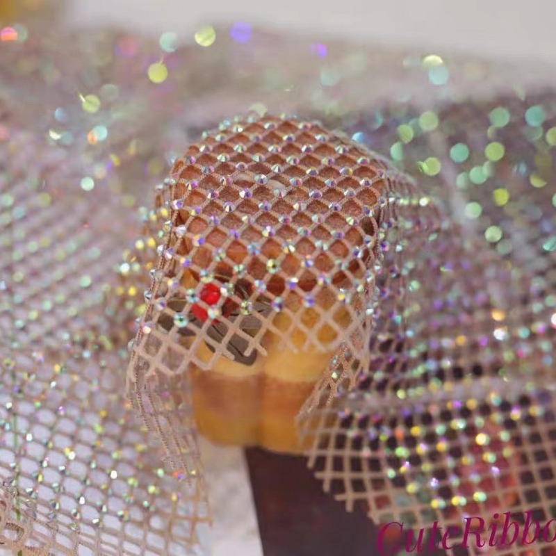 قماش شبكي مطاطي مزخرف بأحجار ا - مراجعة Crystal Mesh Fabric وسعره