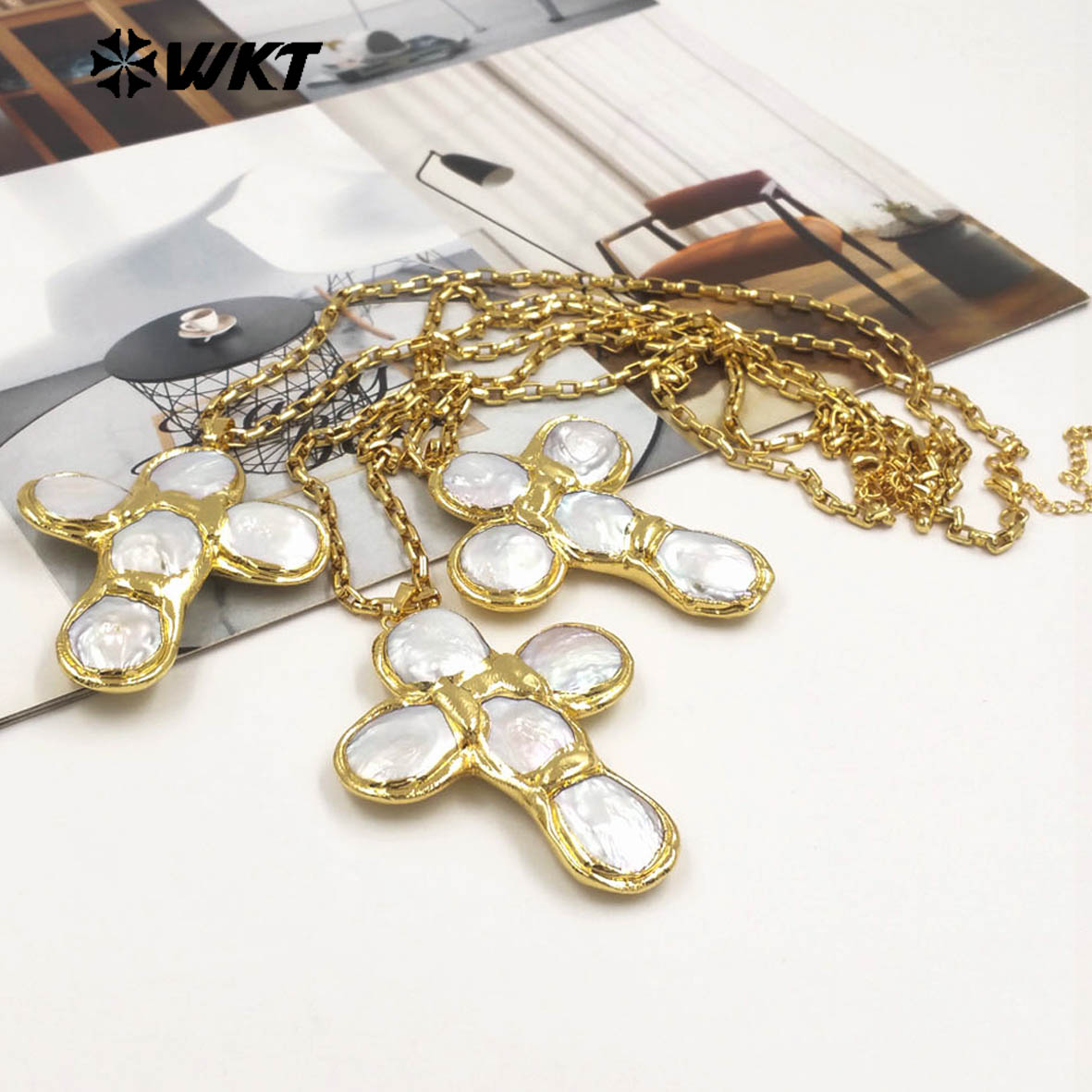 WT-JN349 أحدث تصميم لعقد من ال - مراجعة Pearl Trim Chain وسعره